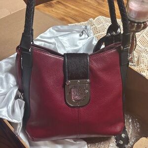 Brighton rare Burgundy Leather with calf hair Shoulder Bag New with Box Gorgeous